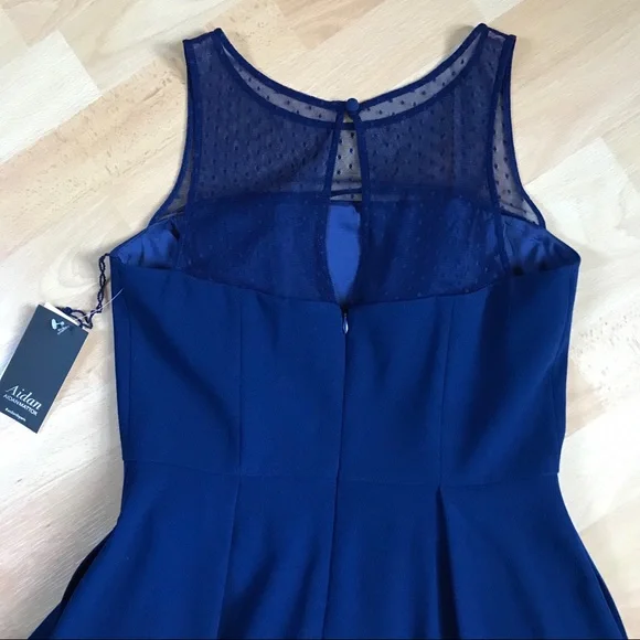 *Aiden Mattox Fit & Flare Mesh Navy Midi Dress - Picture 3 of 7